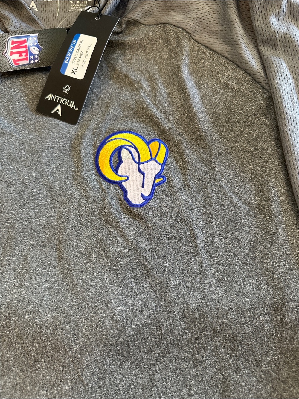 LA Rams Gray Long Sleeve Hoodie with Rams Logo - Picture 3 of 6